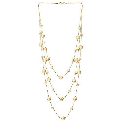 Gold Weiß Statement Halskette Zwei Strang Lange Kette mit Champagner Gold Perle Perlen Anhänger, Abendkleid Elegante von COOLSTEELANDBEYOND