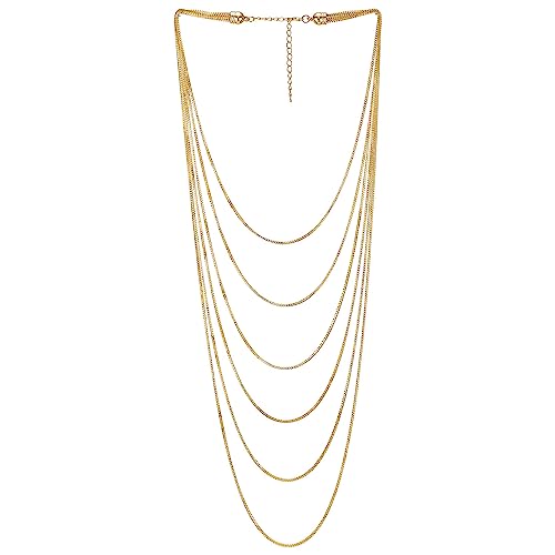 COOLSTEELANDBEYOND Goldfarben Choker Kragen Halsband Statement Halskette Wasserfall Multi-Schichten Box Kette Anhänger Abendkleid von COOLSTEELANDBEYOND