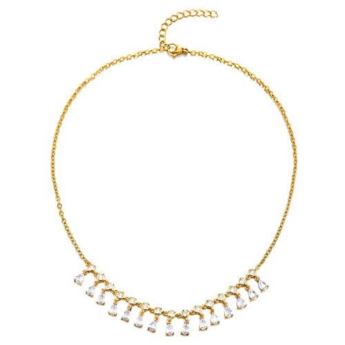 COOLSTEELANDBEYOND Goldfarben Lätzchen Halsband Choker Halsketten mit Birnenförmige Strass Kristall Charme Anhänger Hochzeit Abendkleid von COOLSTEELANDBEYOND