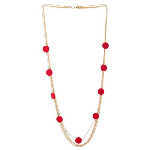 COOLSTEELANDBEYOND Goldfarben Statement Halsketten Multi-Schichten Lange Kette mit Matt Rot Harz Scheibe Kreis Charme Anhänger, Abendkleid von COOLSTEELANDBEYOND