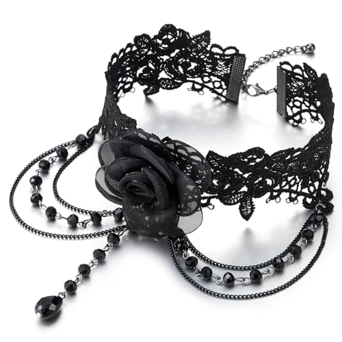 COOLSTEELANDBEYOND Gothic Rosen Choker Halskette für Damen, Viktorianisches Spitzen Design mit Perlen, Retro Kostüm Statement Schmuck COOLSTEELANDBEYOND Gothic Rosen Choker Halskette für Damen, Viktorianisches Spitzen Design mit Perlen, Retro Kostüm Statement Schmuck von COOLSTEELANDBEYOND