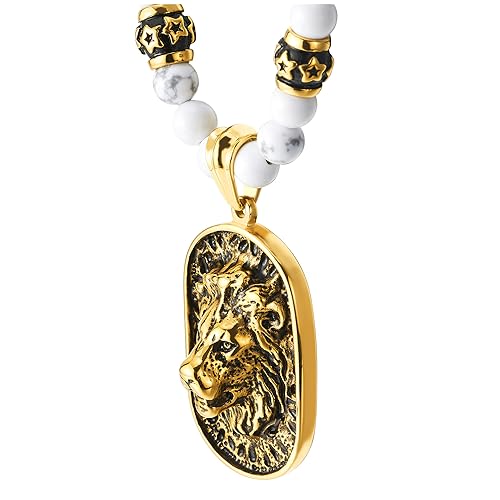COOLSTEELANDBEYOND Gotischen Stil Herren Weiß Synthetische Edelsteine Perlen Halskette mit Gold Schwarz Edelstahl Löwenkopf Schild Anhänger COOLSTEELANDBEYOND Gotischen Stil Herren Weiß Synthetische Edelsteine Perlen Halskette mit Gold Schwarz Edelstahl Löwenkopf Schild Anhänger von COOLSTEELANDBEYOND
