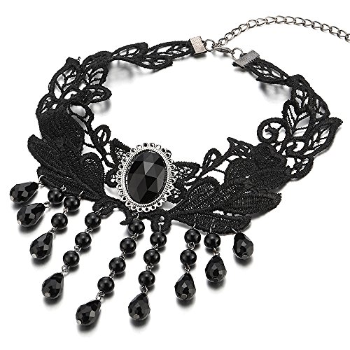 COOLSTEELANDBEYOND Gotischen Viktorianisch Nostalgisch Schwarz Spitze Choker Halskette Damen mit Wulst Schwarz Charm Anhänger Gliederkette COOLSTEELANDBEYOND Gotischen Viktorianisch Nostalgisch Schwarz Spitze Choker Halskette Damen mit Wulst Schwarz Charm Anhänger Gliederkette von COOLSTEELANDBEYOND