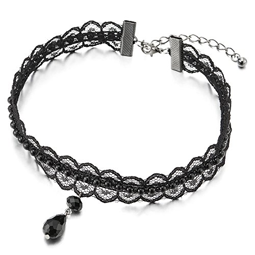 COOLSTEELANDBEYOND Gotischen Viktorianisch Nostalgisch Schwarz Wulst Choker Damen Halskette mit Träne Wulst Charm Anhänger von COOLSTEELANDBEYOND