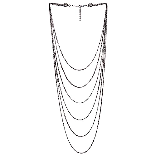 COOLSTEELANDBEYOND Grau Schwarz Choker Kragen Halsband Statement Halskette Wasserfall Multi-Schichten Box Kette Anhänger Abendkleid von COOLSTEELANDBEYOND