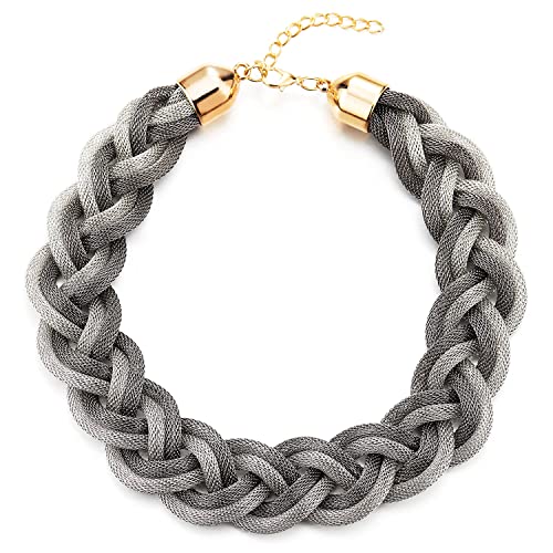 COOLSTEELANDBEYOND Grau Silber Statement Halskette Anhänger, Geflochtene Hohl Kabel Große Lätzchen Halsband Choker, Neuer, Abschlussball von COOLSTEELANDBEYOND