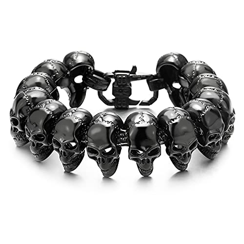 COOLSTEELANDBEYOND Große Biker Herrenarmband Gotik Schwarz Schädel Edelstahl-Armband Hochglanz poliert von COOLSTEELANDBEYOND