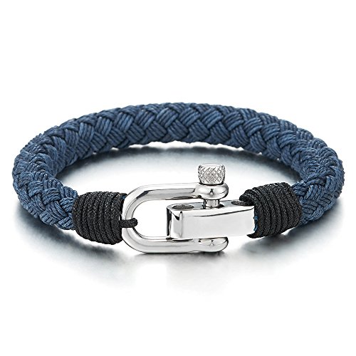 COOLSTEELANDBEYOND Große Blau Schraube Anker Armband Damen Herren, mit Geflochtene Strap Baumwolle, Nautisch Matrose Wickeln von COOLSTEELANDBEYOND