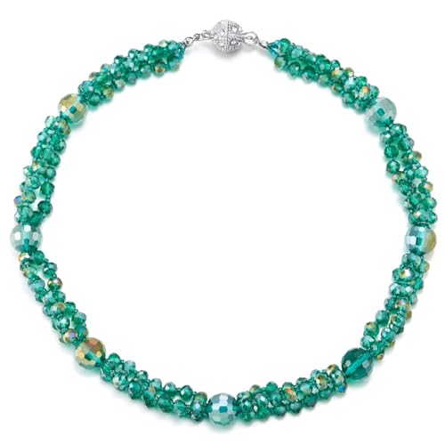 COOLSTEELANDBEYOND Grün Perlen Kristall Cluster Statement Halskette Geflochtene Kette Halsband Choker Halskette, Magnetverschluss COOLSTEELANDBEYOND Grün Perlen Kristall Cluster Statement Halskette Geflochtene Kette Halsband Choker Halskette, Magnetverschluss von COOLSTEELANDBEYOND