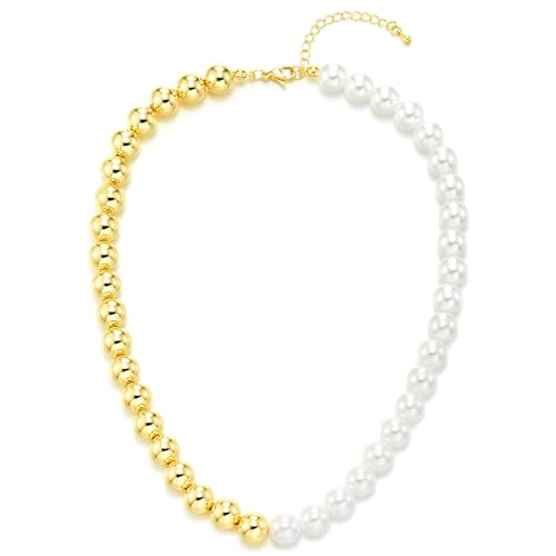 COOLSTEELANDBEYOND Halb-Perlen-Halb-Goldperlenkette für Damen Zweifarbige Chunky-Statement Halskette Modischer Schmuck COOLSTEELANDBEYOND Halb-Perlen-Halb-Goldperlenkette für Damen Zweifarbige Chunky-Statement Halskette Modischer Schmuck von COOLSTEELANDBEYOND