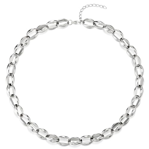 COOLSTEELANDBEYOND Halsband Choker Statement Halskette, Ovalen Gliederkette, Moderner Design von COOLSTEELANDBEYOND