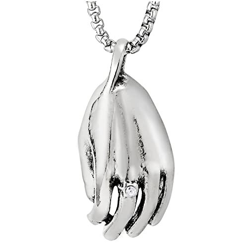 COOLSTEELANDBEYOND Hand mit Ring Anhänger Halskette, 72cm Weizen-Kette COOLSTEELANDBEYOND Hand mit Ring Anhänger Halskette, 72cm Weizen-Kette von COOLSTEELANDBEYOND