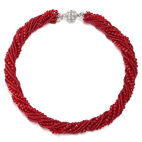COOLSTEELANDBEYOND Hellrot Statement Anhänger Multi-Schichten Perlen Kristall Geflochtene Kette Halsband Choker Magnetverschluss COOLSTEELANDBEYOND Hellrot Statement Anhänger Multi-Schichten Perlen Kristall Geflochtene Kette Halsband Choker Magnetverschluss von COOLSTEELANDBEYOND