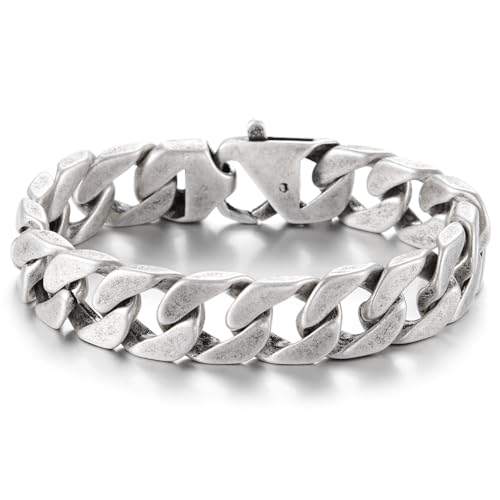 COOLSTEELANDBEYOND Herren Antiquität Alte Silberne Farbe Panzerkette Armband aus Edelstahl Minimalistischen von COOLSTEELANDBEYOND