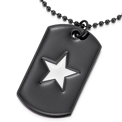 COOLSTEELANDBEYOND Herren Damen Dog Tag Anhänger mit Weiß Emaille Stern und 70cm Kugelkette von COOLSTEELANDBEYOND