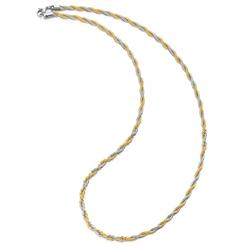 COOLSTEELANDBEYOND Herren Damen Edelstah Seil-Kette Halskette, Silber Gold Zweifarbig, 60CM Lange von COOLSTEELANDBEYOND