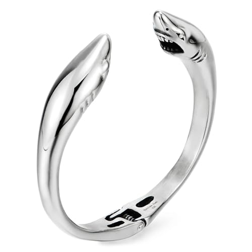 COOLSTEELANDBEYOND Herren Damen Edelstahl Hai Manschetten Armreif Armband mit Federverschluss, Retro-Stil COOLSTEELANDBEYOND Herren Damen Edelstahl Hai Manschetten Armreif Armband mit Federverschluss, Retro-Stil von COOLSTEELANDBEYOND
