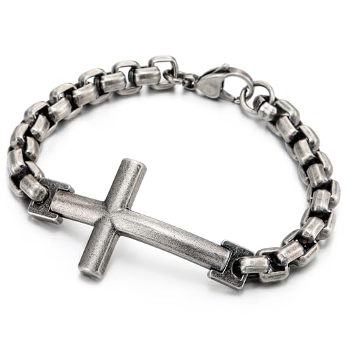 COOLSTEELANDBEYOND Herren Damen Edelstahl Horizontalen Seite Seitlich Kreuz Gliederkette Armband, Rauhe Oberfläche COOLSTEELANDBEYOND Herren Damen Edelstahl Horizontalen Seite Seitlich Kreuz Gliederkette Armband, Rauhe Oberfläche von COOLSTEELANDBEYOND