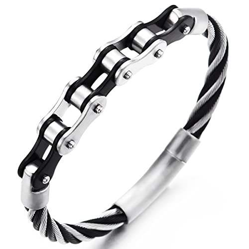 COOLSTEELANDBEYOND Herren Damen Edelstahl Silber Schwarz Fahrradkette Motorrad Motorradkette Verdrehte Draht Armband, Federringverschluss COOLSTEELANDBEYOND Herren Damen Edelstahl Silber Schwarz Fahrradkette Motorrad Motorradkette Verdrehte Draht Armband, Federringverschluss von COOLSTEELANDBEYOND