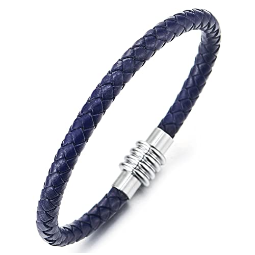 COOLSTEELANDBEYOND Herren Damen Geflochtene Blau Leder Armreif Armband mit Magnetverschluss von COOLSTEELANDBEYOND