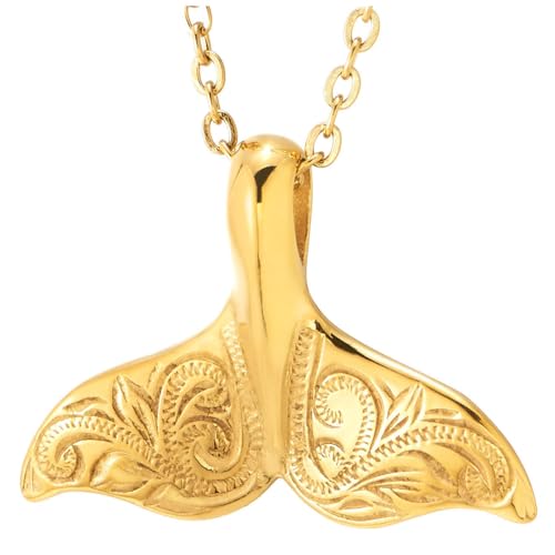 Herren Damen Goldfarben Edelstahl Wal Delfine Schwanz Walflosse Anhänger mit Filigran Wirbel Muster, 51cm Seil-Kette von COOLSTEELANDBEYOND