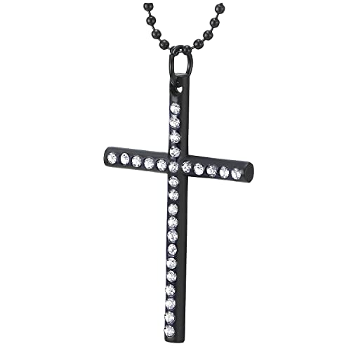 COOLSTEELANDBEYOND Herren Damen Kreuz mit Strass Anhänger Halskette mit 67cm Kugelkette von COOLSTEELANDBEYOND