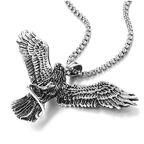 COOLSTEELANDBEYOND Herren Damen Vintage Fliegende Adler Greifen Schlange Anhänger Edelstahl Halskette mit 75cm Stahl Weizen-Kette von COOLSTEELANDBEYOND