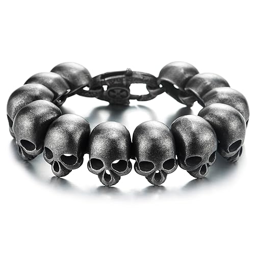 COOLSTEELANDBEYOND Herren Edelstahl Große Schädel Link Armband, Biker Gotischen Stil, Rauhe Oberfläche von COOLSTEELANDBEYOND