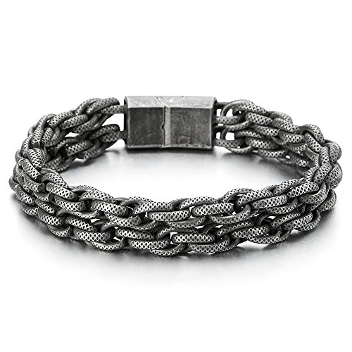 COOLSTEELANDBEYOND Herren Edelstahl Verflochtenen Chain Armband Gliederkette, Rauhe Oberfläche von COOLSTEELANDBEYOND