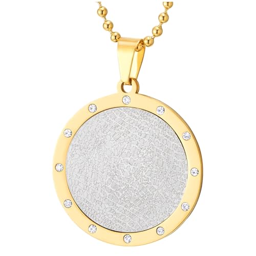 COOLSTEELANDBEYOND Herren Goldfarben Kreis Medaille Runder Anhänger Halskette Edelstahl, Strukturierte Center mit Zirkonia, Moderner von COOLSTEELANDBEYOND
