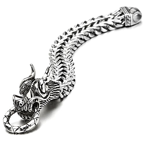 COOLSTEELANDBEYOND Herren Große Edelstahl Drache Panzerkette Armband, 21.5CM Biker Männlich von COOLSTEELANDBEYOND