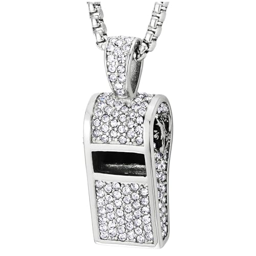 COOLSTEELANDBEYOND Herren Iced Out Pfeifen Anhänger Halskette mit Zirkonia, Edelstahl, 60CM Weizen-Kette von COOLSTEELANDBEYOND