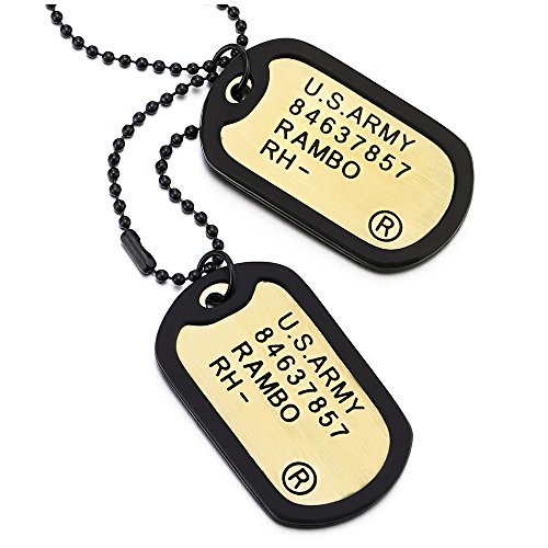 COOLSTEELANDBEYOND Herren Klassischer Kupfer Gold Zwei Stücke Militär Armee Dog Tag Anhänger mit Schwarz Silikon, 70cm von COOLSTEELANDBEYOND