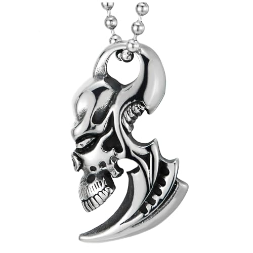 COOLSTEELANDBEYOND Herren Schädel Anhänger Halskette Edelstahl mit 60cm Stahl Kugelkette von COOLSTEELANDBEYOND