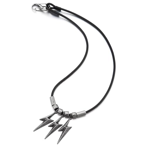 COOLSTEELANDBEYOND Herren Schwarz Lederschnur Halskette mit Dreifache Blitz Bolzen Anhänger, Vintage, Schwere Punk Rock von COOLSTEELANDBEYOND