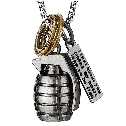 COOLSTEELANDBEYOND Herren Vintage Granaten-Anhänger Halskette, mit 69CM Weizen-Kette, Punk-Rock-Biker von COOLSTEELANDBEYOND