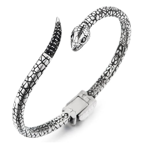 COOLSTEELANDBEYOND Herrenschlangenarmreif Edelstahl Armband Schlangenkopf Offenes Design Gothic Vintage Punk Schmuck von COOLSTEELANDBEYOND