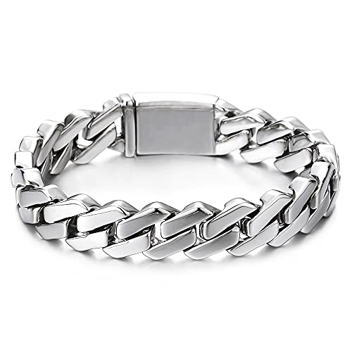 COOLSTEELANDBEYOND Hip Hop Edelstahl Irregulär Geometrisch Abgeschrägt Panzerkette Herren Armband, Federringverschluss von COOLSTEELANDBEYOND
