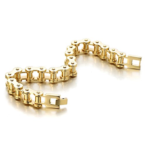COOLSTEELANDBEYOND Klassiker Gold Herren-Armband Fahrradkette Motorradkette aus Edelstahl Hochglanz Poliert 22.5cm Lang von COOLSTEELANDBEYOND