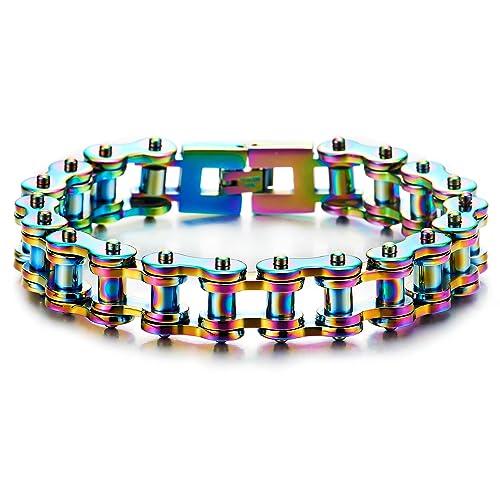 COOLSTEELANDBEYOND Klassiker Herren-Armband Fahrradkette Motorradkette aus Edelstahl Regenbogen Farbe Poliert von COOLSTEELANDBEYOND