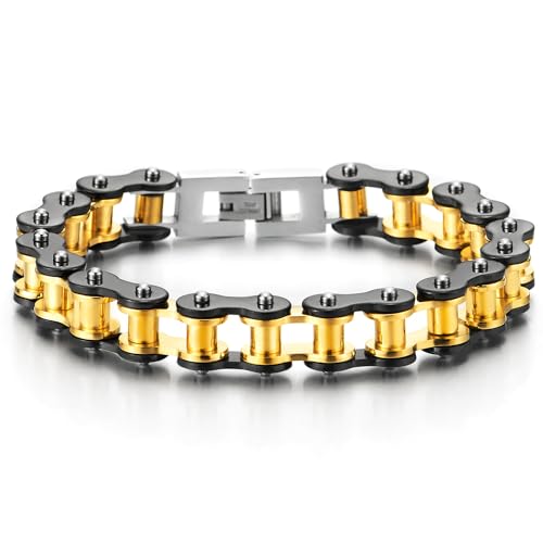 COOLSTEELANDBEYOND Klassiker Herren Fahrradkette Motorradkette Armband aus Edelstahl Gold Schwarz Poliert COOLSTEELANDBEYOND Klassiker Herren Fahrradkette Motorradkette Armband aus Edelstahl Gold Schwarz Poliert von COOLSTEELANDBEYOND