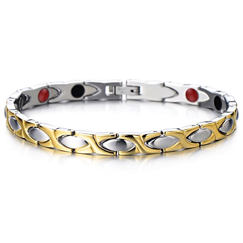 COOLSTEELANDBEYOND Klassische Damen Armband Magnetarmband Edelstahl Elemente mit Magneten and Germanium, Link-Tool zum Entfernen Enthalten von COOLSTEELANDBEYOND