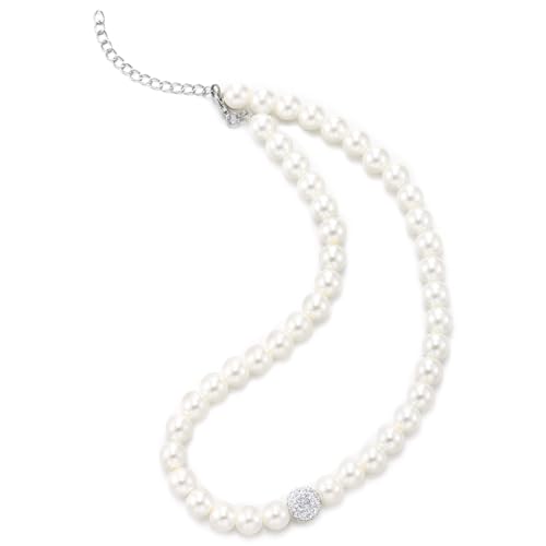 COOLSTEELANDBEYOND Klassische Perlenkette für Damen mit Funkelndem Strassstein, Runde Imitierte Perlen, Zeitloser Brautschmuck COOLSTEELANDBEYOND Klassische Perlenkette für Damen mit Funkelndem Strassstein, Runde Imitierte Perlen, Zeitloser Brautschmuck von COOLSTEELANDBEYOND