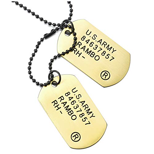 COOLSTEELANDBEYOND Klassischer Bronze Zwei Stücke Herren Militär Armee Dog Tag Anhänger und 70cm Kugelkette von COOLSTEELANDBEYOND