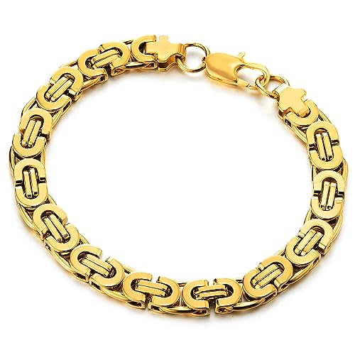 COOLSTEELANDBEYOND Klassischer Edelstahl Geflochtenes Byzantine Kette Armband für Herren Damen Goldfarben Poliert von COOLSTEELANDBEYOND