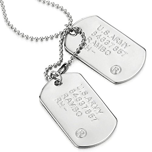 COOLSTEELANDBEYOND Klassischer Zwei Stücke Herren Militär Armee Dog Tag Anhänger und 70cm Kugelkette von COOLSTEELANDBEYOND