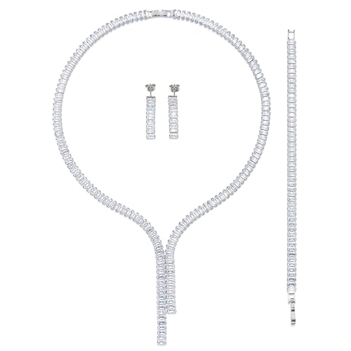 COOLSTEELANDBEYOND Kristall Hochzeit Set Schmuck Y-Form Statement Halskette Ohrringe und Armband, Braut Partei Abschlussball COOLSTEELANDBEYOND Kristall Hochzeit Set Schmuck Y-Form Statement Halskette Ohrringe und Armband, Braut Partei Abschlussball von COOLSTEELANDBEYOND