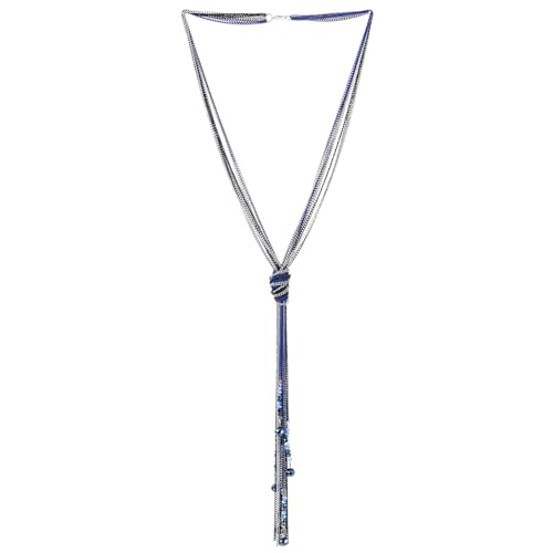 COOLSTEELANDBEYOND Lange Kette Lariat Halskette mit Blau Kristall, Multi-strang Geknotet Quaste Y-Form, Boho Bohemien von COOLSTEELANDBEYOND