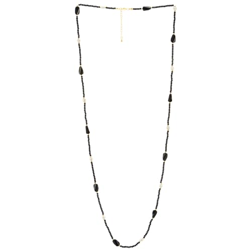 COOLSTEELANDBEYOND Lange Perlen Geschichteten Halskette, Schwarz Gold Wulst, Boho Minimalistischen Stränge Halskette, Statement Halskette von COOLSTEELANDBEYOND