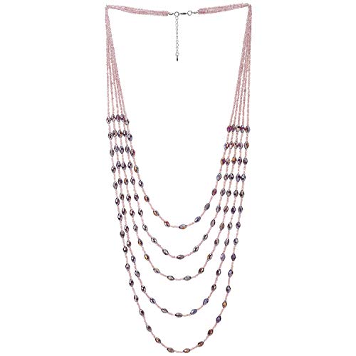 COOLSTEELANDBEYOND Lila Violett Statement Halskette Multi-Schichten Lange Kette mit Ovalen Kristall Perlen Charme Anhänger von COOLSTEELANDBEYOND